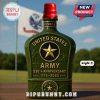 A collectible bottle for the 250th Anniversary of the United States Army with a red cap.