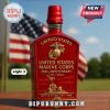 Detailed whiskey bottle for the 250th Anniversary of the United States Marine Corps, featuring gold elements and Iwo Jima imagery.