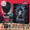 Venom advent calendar and mini figures from the movie displayed on a wooden surface with a red illustrated background!