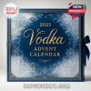 Close up of the elegant navy blue 2025 Vodka Advent Calendar box with gold lettering!