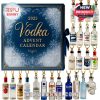 2025 Vodka Advent Calendar box with 24 miniature vodka bottle ornaments on a snowy background!