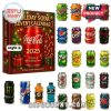 Soda-themed Advent calendar with 24 colorful cans including Coke and Pepsi.