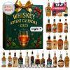 Green whiskey-themed Advent calendar with 24 assorted premium whiskey bottles.