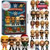 WWE Champions Advent Calendar box and a display of 24 wrestling superstar ornaments in Funko Pop style with dimensions!