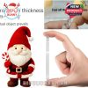 An acrylic Santa gnome ornament shown next to fingers holding a thick transparent sample, highlighting material quality and usability!