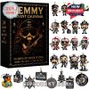 A black and gold rock-themed advent calendar surrounded by miniature ornaments that represent Lemmy and the world of heavy rock music. Each piece is full of attitude, detailed with chains, guitars, and festive rock outfits!