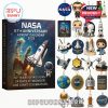 A tribute-style advent calendar celebrating NASA’s 67 years of exploration, with a mix of fun cartoon-style astronauts, realistic satellites, mission badges, and key space program icons like Armstrong, Hubble, and Apollo!