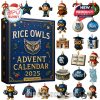 A collegiate-themed advent calendar with 24 Rice University holiday ornaments, featuring owls, stadiums, snowmen, and iconic school symbols!