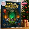 The boxed World of Warcraft 2025 advent calendar placed by a lit Christmas tree, showcasing its gift-ready appeal and festive presence.