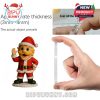 A close-up of product build quality with a hand demonstrating the sturdy acrylic material and a figure showing holiday team mascot styling in full color!