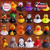 A full showcase of Halloween-themed ducks with horror costumes, painted eyes, bold colors, and spooky props — ideal for Halloween gifts or collectors!