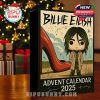A unique Billie Eilish advent calendar box set in a Christmas-themed room, combining surreal artwork with holiday charm!