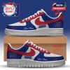 Red, blue, and white custom sneaker featuring Giants logos, personal name print, and strong color contrast!