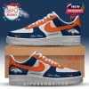 Custom Broncos-themed sneaker in navy, orange, and white with logo, team text, and personal name field!