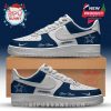 White and navy blue sneaker with Cowboys logo, team branding, and customizable fan name!