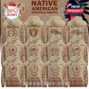 Collection of beige NFL hoodies for Native American Heritage Month, showcasing team logos with tribal-style artwork and feather details!