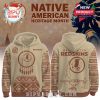 Beige and brown hoodie with Washington Redskins logo, dreamcatcher feather ring, tribal sleeves, and back tomahawk art!