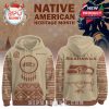 Beige Seahawks hoodie with maroon tribal details, front logo in dreamcatcher, back logo with tomahawk illustration!