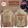 Beige hoodie with Chicago Bears dreamcatcher logo, tribal sleeve graphics, and tomahawk detail on back!