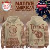 Titans hoodie in sand tones with front dreamcatcher graphic, tribal sleeves, and symbolic tomahawk artwork on back!