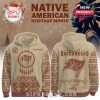 Buccaneers beige hoodie with front dreamcatcher logo, tribal sleeve prints, and back tomahawk design below team branding!