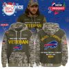 Buffalo Bills Salute to Service hoodie with camo details, player-worn style, bold veteran print, and team logo front and back!