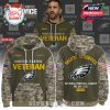 Philadelphia Eagles camo hoodie with Salute to Service logos, front personalization, and full team tribute design on back!