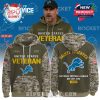 Detroit Lions Salute to Service hoodie with camo details, veteran-focused print, and Lions logo on front and back!