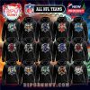 Black NFL hoodies with torn chest design revealing team logos.