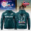 A green Philadelphia Eagles hoodie with BIPU BUNNY design for the Super Bowl 2026.