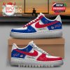 All Team NFL x Bad Bunny Super Bowl Air Force 1 – Buffalo Bills-themed sneakers with custom name options.