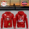 Red San Francisco 49ers hoodie with Super Bowl LX and Bad Bunny artwork for the 2026 Super Bowl.