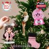 BLACKPINK holiday ornaments and figures hanging on a decorated Christmas tree!