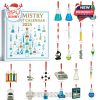 Science-themed Advent calendar featuring 24 miniature lab equipment ornaments including beakers, scales, molecules, and more!
