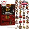 Chicago Blackhawks 2025 holiday advent calendar box with a bold red layout, golden snowflakes, team logos, and detailed compartments hiding collectible hockey-themed gifts!