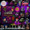 Bright neon-lit Gorillaz advent calendar 2025 in a graffiti-covered backdrop showcasing figures and band accessories!