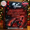 Detailed view of MotoGP advent calendar with glowing red racer design, checkered flag accents, and festive holiday decor!