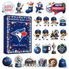 A Toronto Blue Jays Advent Calendar set with various themed ornaments including players, stadium models, and festive icons designed for Christmas fans and sports collectors!