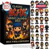 Classic AC DC Rock N Roll Countdown Advent Calendar 2025 with 24 vinyl-style mini figures of iconic band members, dressed in signature outfits, set against a fiery concert backdrop!