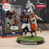 Denver Broncos player number 27 running with ball on turf base pursued by Bengals player, with illustrated box and pose reference in background!