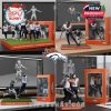 Complete figurine series of Denver Broncos vs Eagles game moments with action poses, turf bases, and custom orange display boxes!