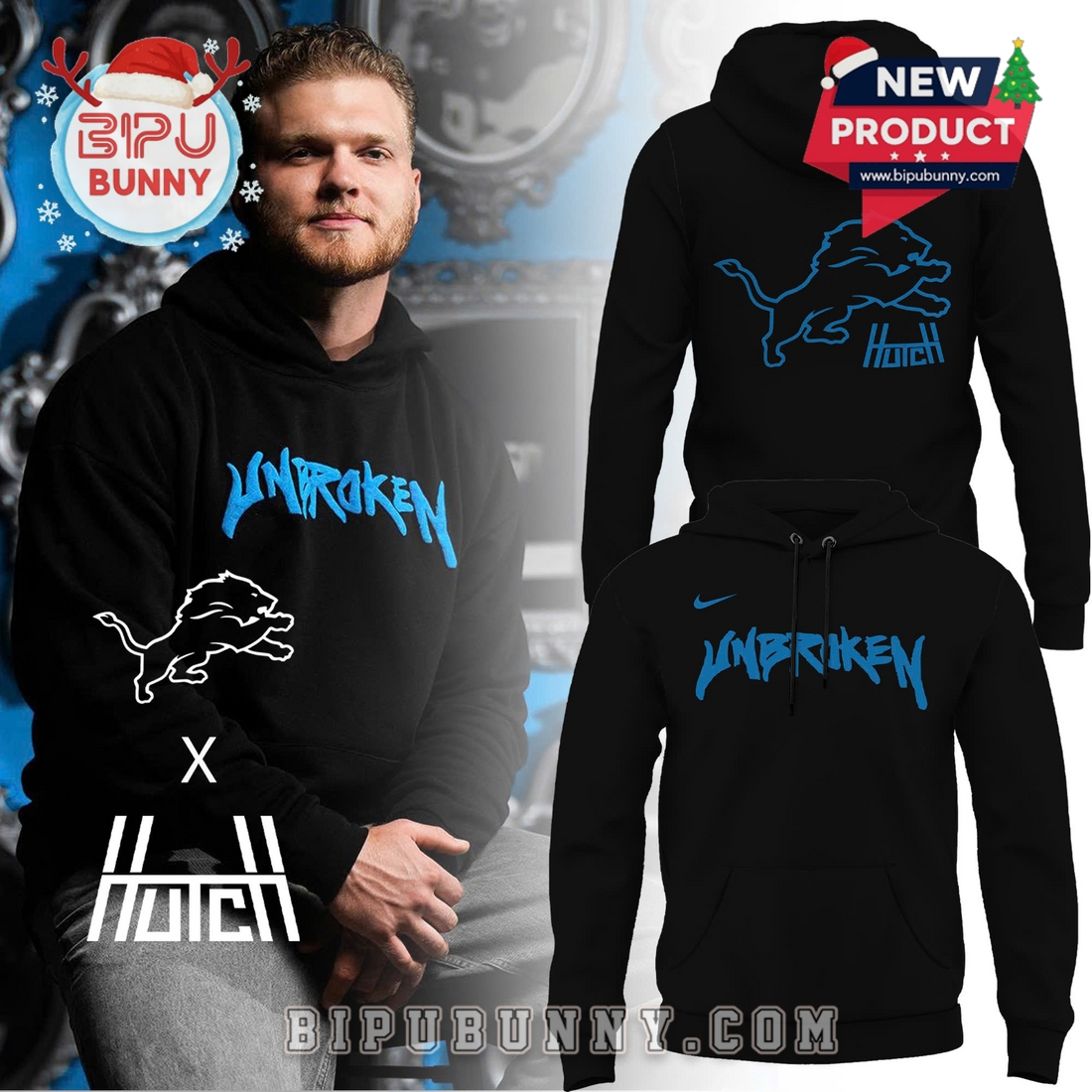 Detroit Lions x Hutch Unbroken Hoodie And Cap Detroit Lions x Hutch Unbroken Hoodie And Cap