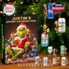 Personalized Grinch Advent Calendar 2025 with beer cans and Christmas ornaments featuring the Grinch holding a beer.