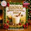 Holiday-themed advent calendar box highlighted in a cozy setting, featuring golden trim, bright festive lights, and a delicious glass of eggnog to set the seasonal tone!