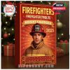 The Firefighter Tribute Advent Calendar is displayed standing upright with Christmas decorations in the background. The design uses gold stars and sharp portraiture to honor first responders during the holidays!
