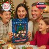 A cheerful family of four gathers around a dinner table with holiday decorations, as they hold and admire the Friends advent calendar. The moment suggests shared fun and nostalgia for fans of the show!