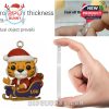 Close-up visuals of the LSU tiger Santa ornament riding a sleigh, alongside a demonstration of the acrylic ornament's clear thickness and protective layer. Emphasizes durability and holiday cheer!