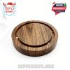 LED base designed with faux wood finish, built-in lights and a touch-sensitive power button, intended for use with clear dome displays for horror-themed collectibles.