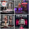 Miniature Helene Fischer tour-themed figurines placed alongside branded display boxes, showcasing her looks from various concert performances!