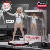 White stage outfit Helene Fischer figurine posed with mic and boxed edition, displayed on a desktop near a monitor and keyboard!